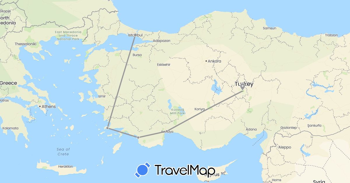 TravelMap itinerary: driving, plane in Turkey (Asia)